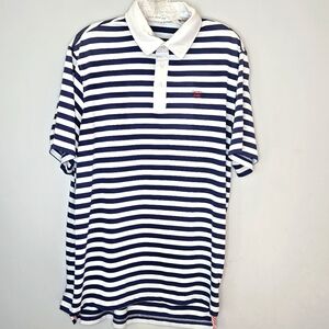 Bald Head Blues striped golf polo shirt Navy Blue White Stripes Mens Medium‎